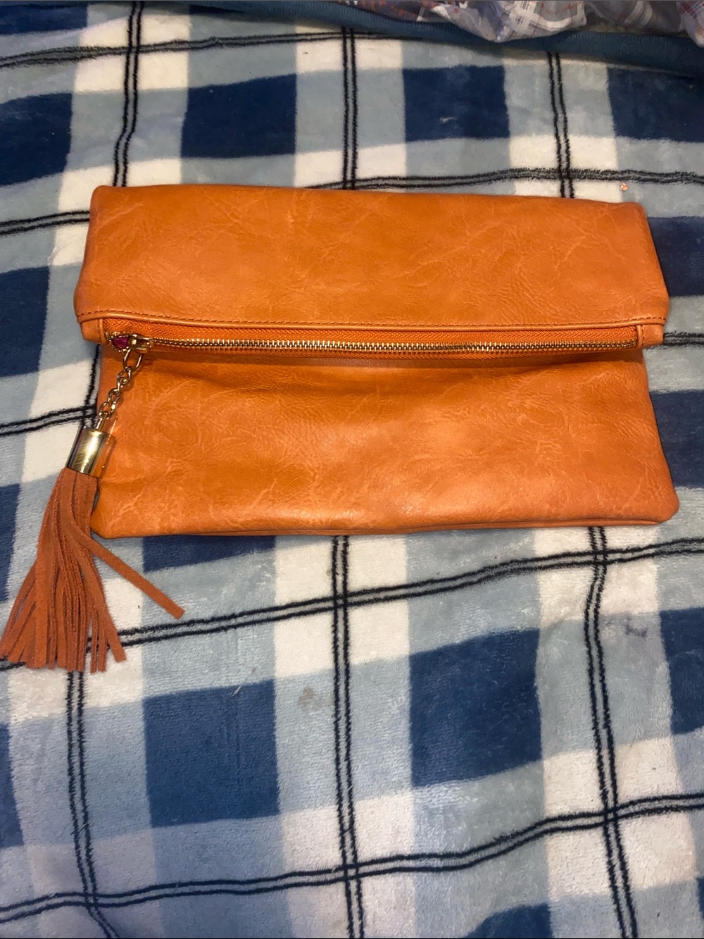 Shiraleah Orange Fold-Over Tassel Clutch Wristlet